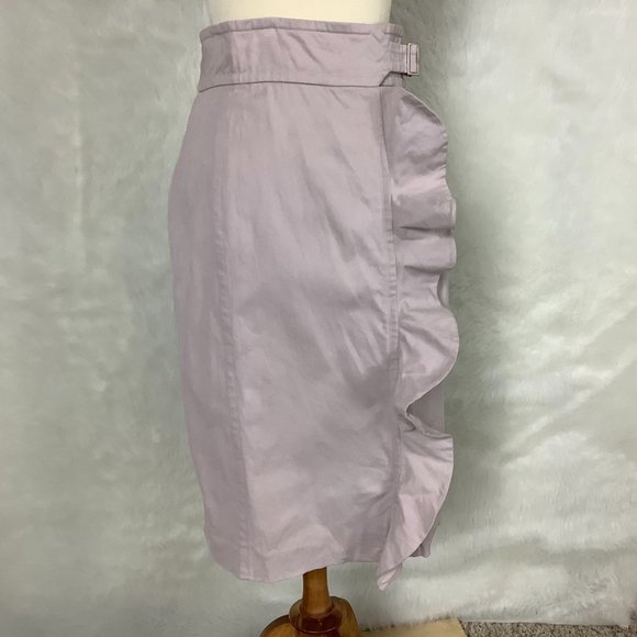 Vintage Y2K, 00s Yves Saint Laurent Rive Gauche Pink Beige Ruffle Pencil Skirt - Picture 1 of 12